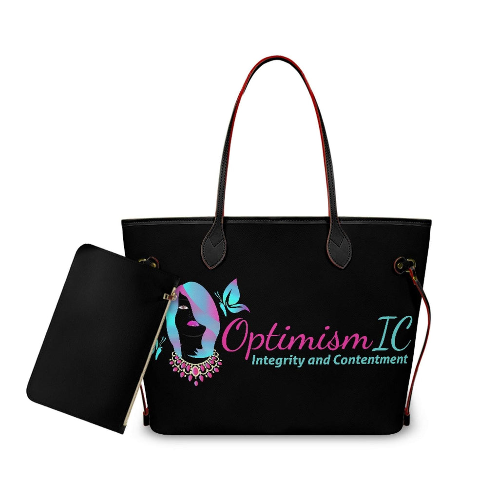 Premium Optimism Integrity and Contentment Tote Bags. Black$45 St Optimismic Wigs and Gifts St Paul MN.