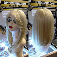 Blonde wig with bangs at Optimismic Wigs and Gifts. Bob wigs. Minnesota Wig shops.