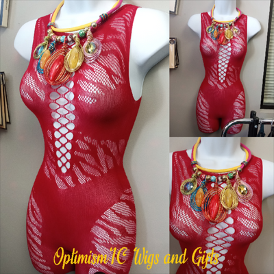 Women's clothing lace sexy sleepwear. Swimwear Cherry Striped Cover up red lingerie at OptimismIC Wigs and Gifts. 