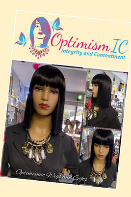 Bob hair wigs at Optimismic Wigs and Gifts . Fashion black synthetic glueless Bob Wig $59 Optimismic Wigs and Gifts Shop St Paul MN 55118