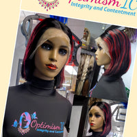 Symphony Burgundy and black human hair bob wigs at Optimismic Wigs and Gifts 