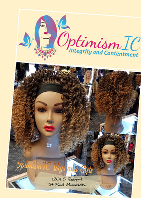 Headband wigs for women at Optimismic Wigs and Gifts Saint Paul Minnesota. Headband Wigs at OptimismIC Wigs and Gifts Shop Saint Paul Minnesota