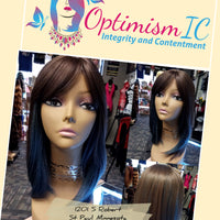 Reagan Synthetic 12inch Glueless Chocolate and Blue Wigs $59 OptimismIC Wigs and Gifts Shop West St Paul MN