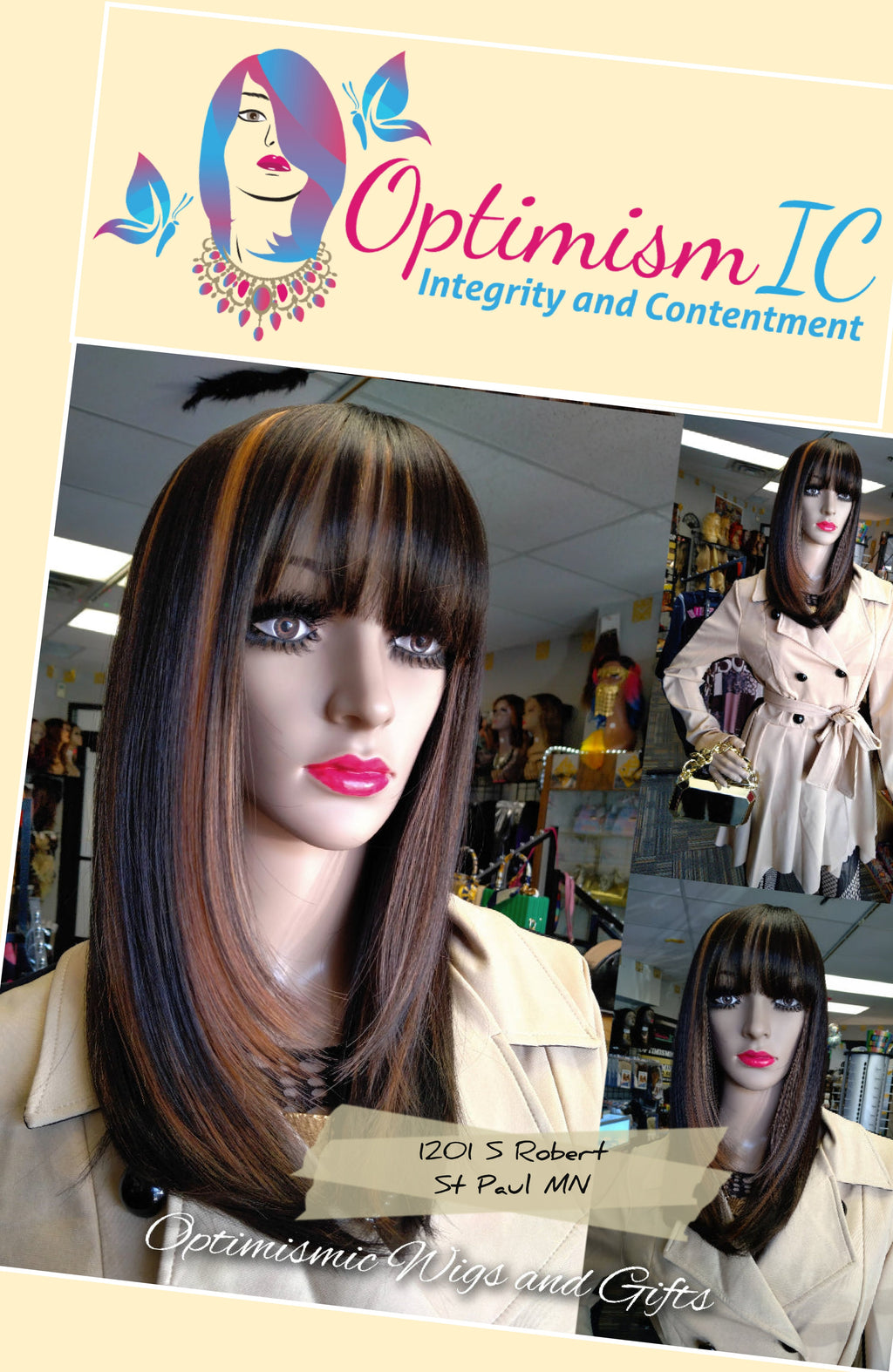 Wigs for women near Minneapolis and St Paul at Optimismic Wigs and Gifts. Kiersten Balayage Chocolate Synthetic Glueless Wigs $59 Optimismic Wigs and Gifts West St Paul MN.