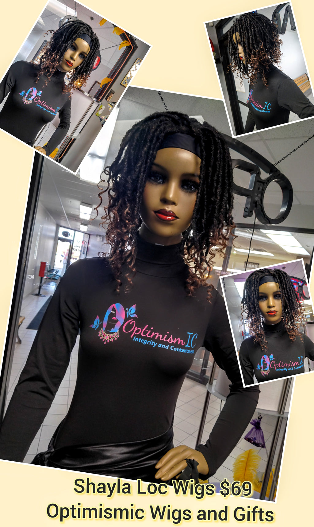 Loc headband wigs for black women at Optimismic Wigs and Gifts.