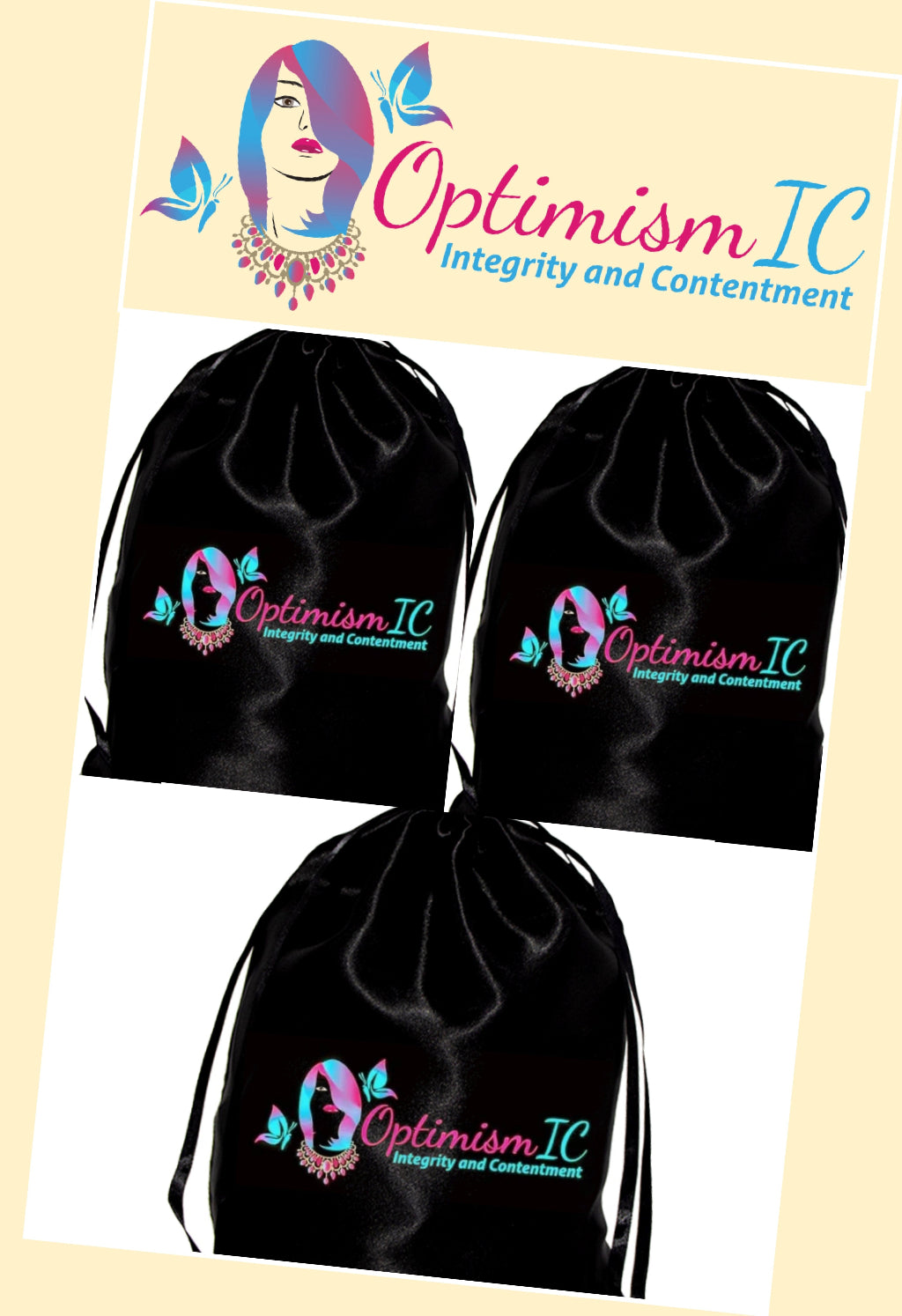 OptimismIC Integrity and Contentment Satin Wig Bags $10 Optimismic Wigs and Gifts St Paul MN. Wig Tools and Supplies OptimismIC Wigs and Gifts Shop Saint Paul Minnesota