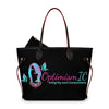 Premium Optimism Integrity and Contentment Tote Bags. Black $45. Optimismic Wigs and Gifts.