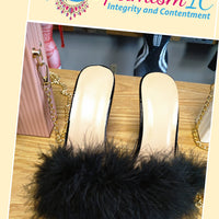 Faux fur heels size 7.5 at Minnesota wigs store OptimismIC Wigs and Gifts. Women's Footwear at OptimismIC Wigs and Gifts Shop St Paul Minnesota