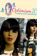 Human hair wigs with bangs at Minnesota wigs store Optimismic Wigs and Gifts . Black 14 inch Human Hair Wig bangs glueless 180 density $52 Optimismic Wigs and Gifts West St Paul MN