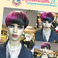 Pink and black human hair wigs at Optimismic Wigs and Gifts 