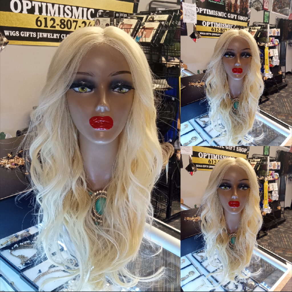 613 Blonde wavy long wigs.  Wig shops in st paul Optimismic wigs and gifts.